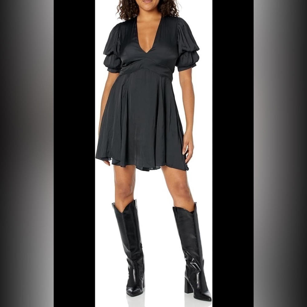 Zadig & Voltaire Royas Tiered Sleeve Satin Mini Dress in Black Size XS - Picture 6 of 14